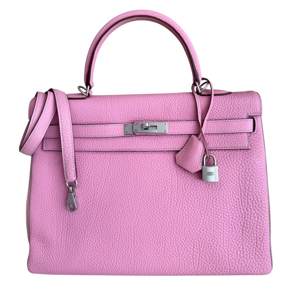Hermes Kelly 35 Special Order Bubblegum Gray Togo Leather Brushed Palladium